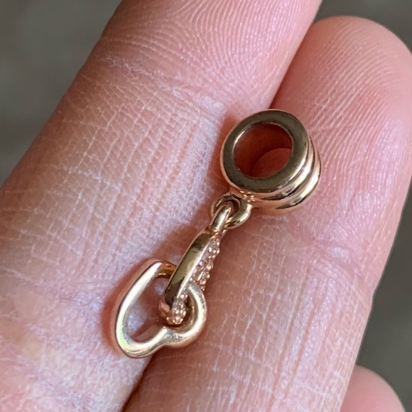 Retired Pandora Rose Interlocking Love Heart Dangle Charm with Clear Zirconia - Picture 5 of 9